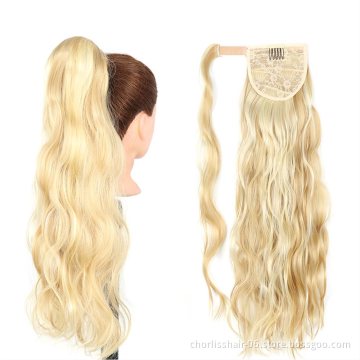 Hot Sale Product Top Quality 24 Inch Natural Color Water Wave Wrap Around Ponytail Attachment Perruque Synthetic Hair Extension
